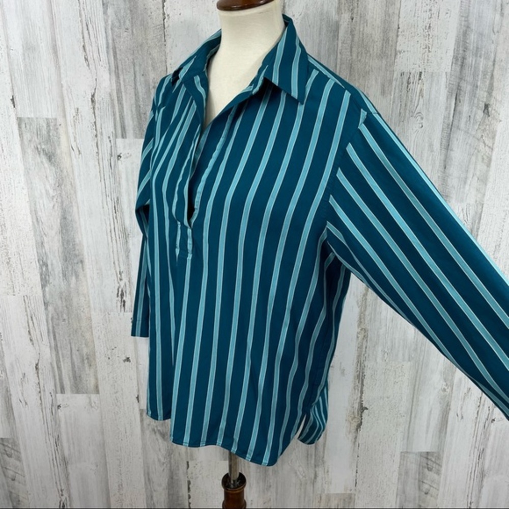 Lafayette 148 Women’s Blue New‎ York Beckett Mediterranean Stripe Blouse Top S